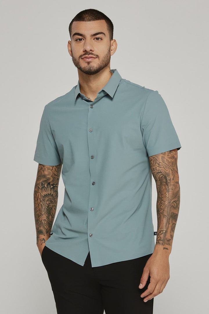 7DIAMONDS - American Me Short Sleeve Shirt in Seafoam