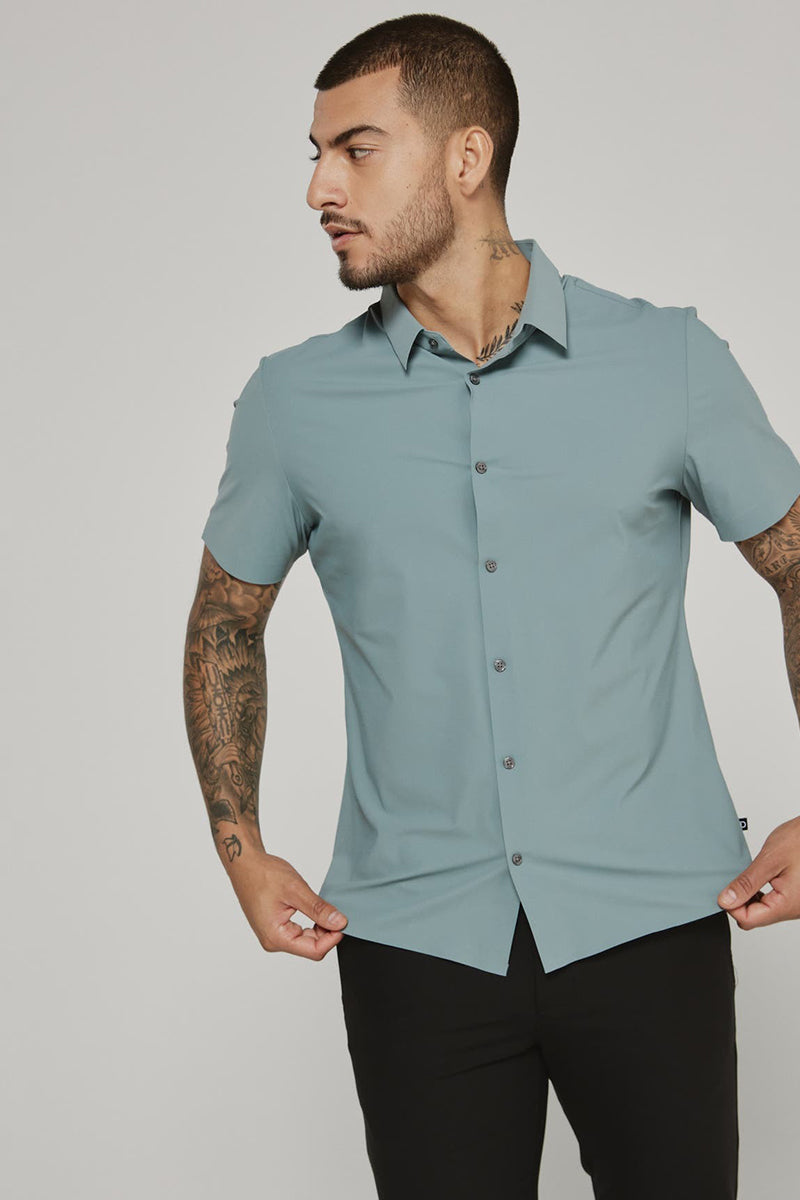 7DIAMONDS - American Me Short Sleeve Shirt in Seafoam