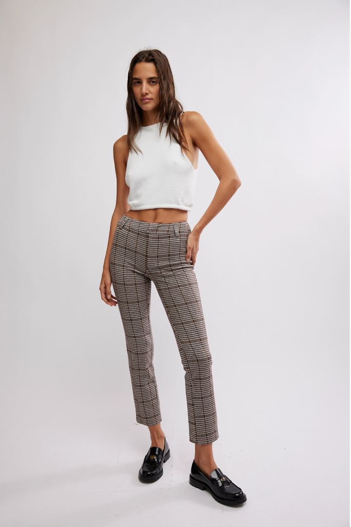 Free People - Molly Plaid Slim Pant in Neutral Combo - Winsor Plaid