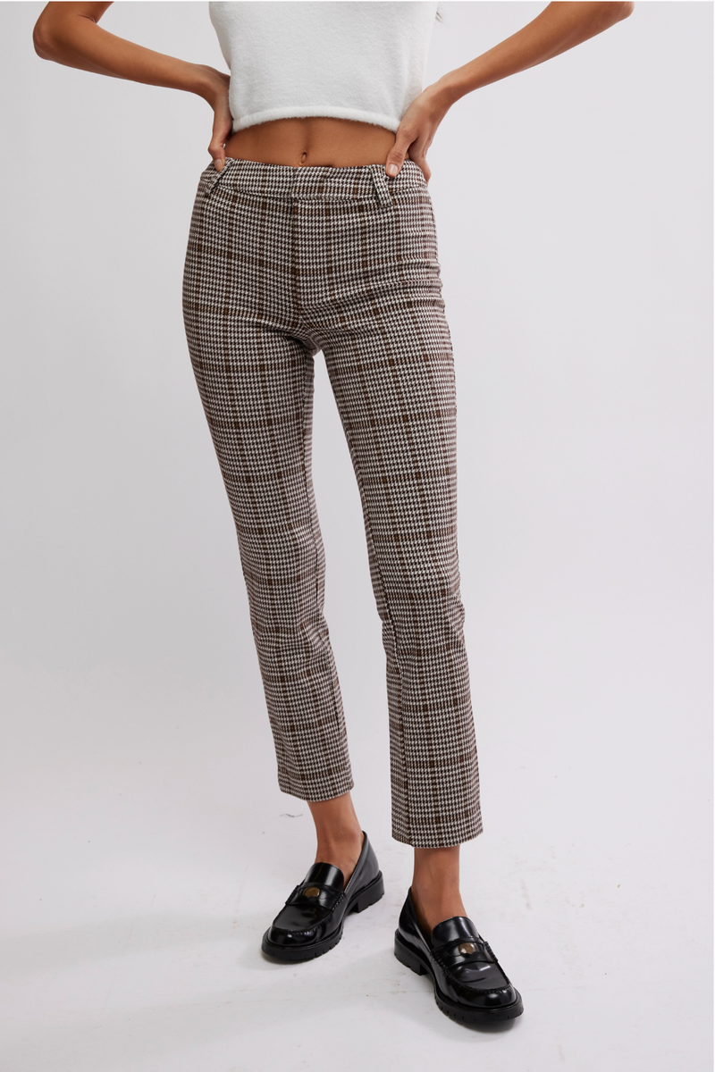 Free People - Molly Plaid Slim Pant in Neutral Combo - Winsor Plaid