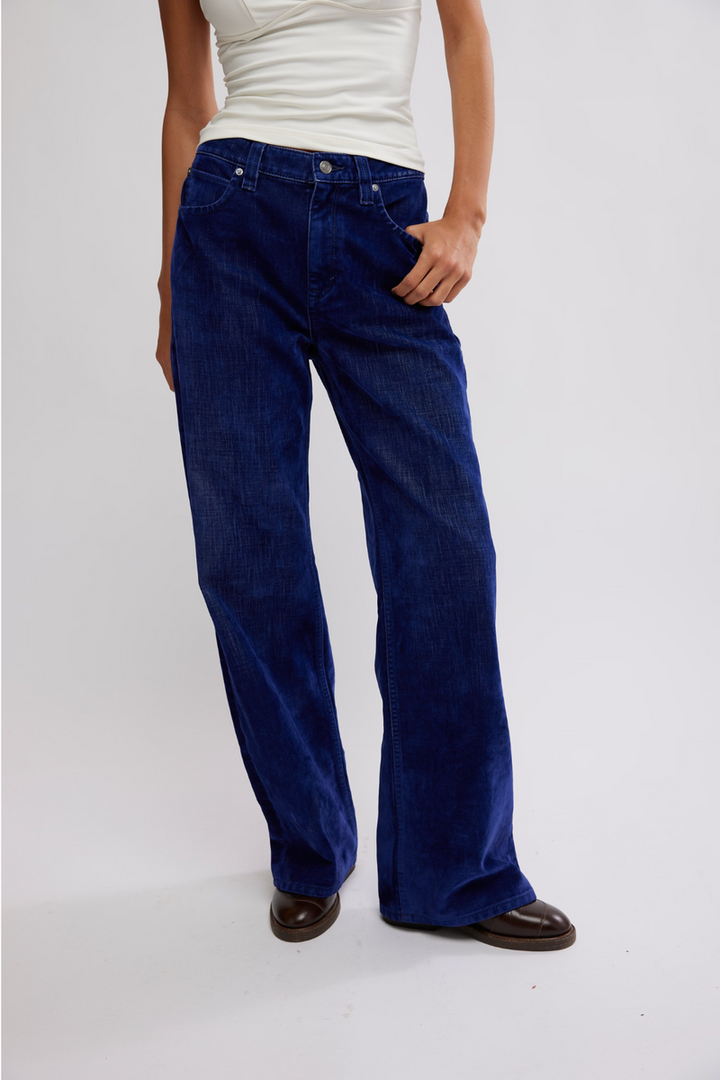 Free People - We The Free Tinsley Baggy High-Rise Flocked Jeans in Twilight Blue