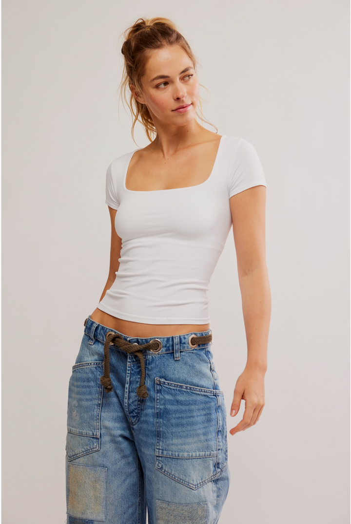 Free People - Clean Lines Baby Tee in White