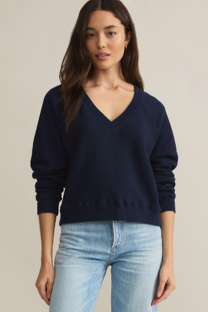 Z Supply - Avenue V-Neck Sweatshirt in Eclipse