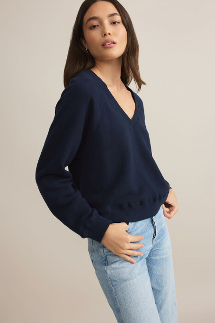 Z Supply - Avenue V-Neck Sweatshirt in Eclipse