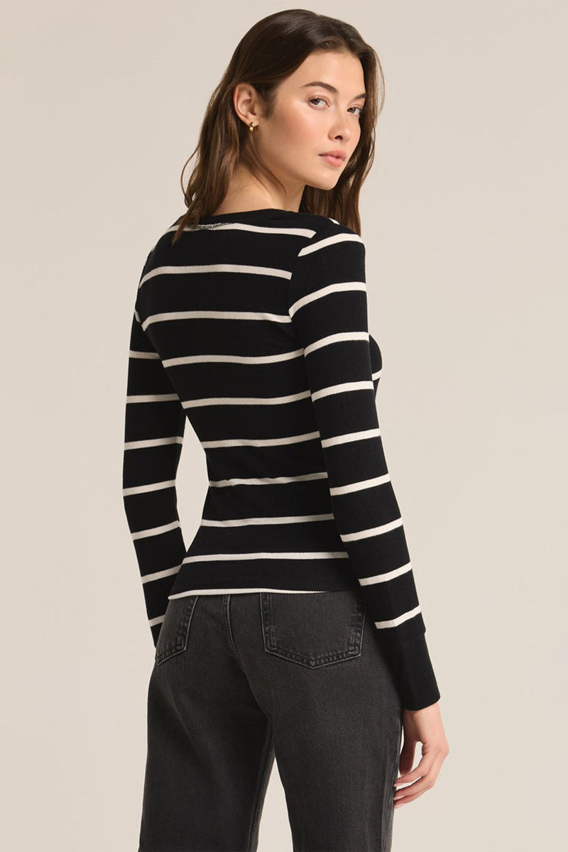 Z Supply - Scarlet Rib Stripe Henley in Black