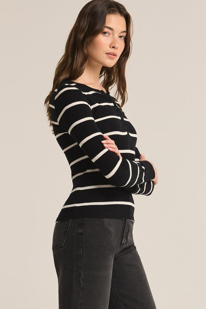 Z Supply - Scarlet Rib Stripe Henley in Black