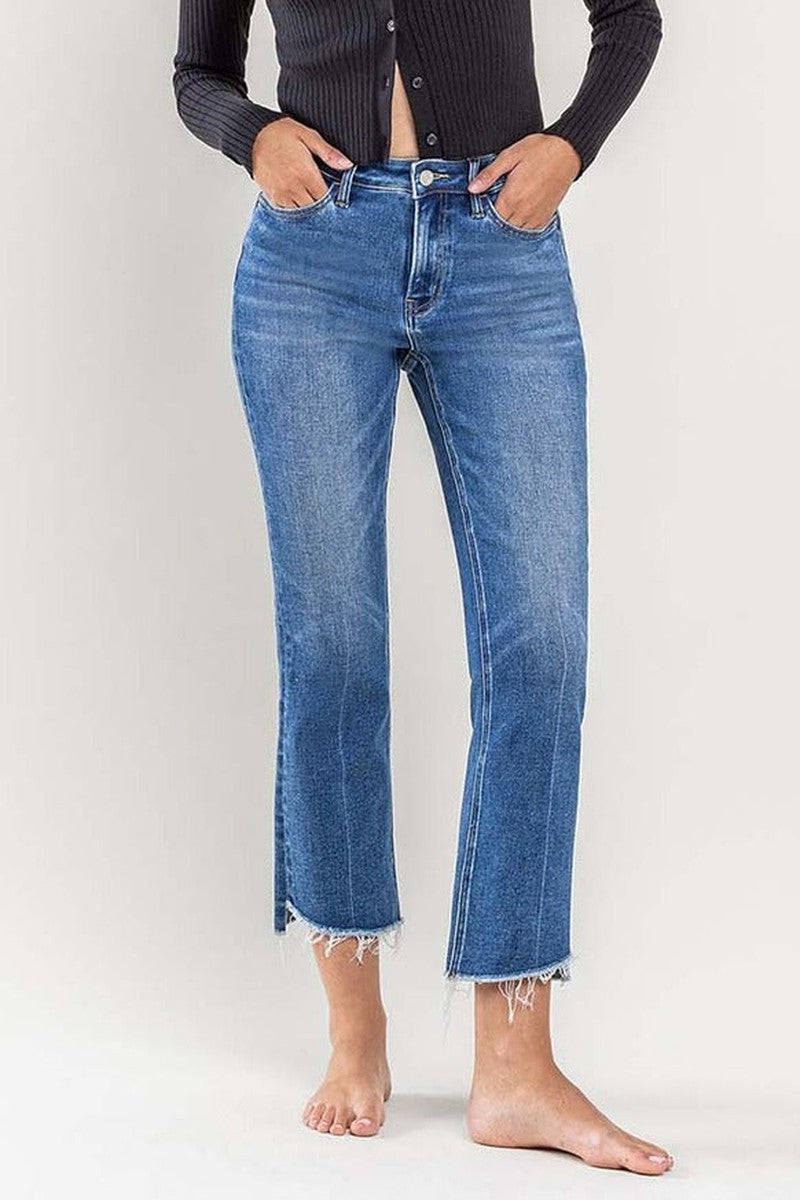 VERVET by Flying Monkey - High Rise Raw Step Hem Kick Flare Jeans in Encouragingly