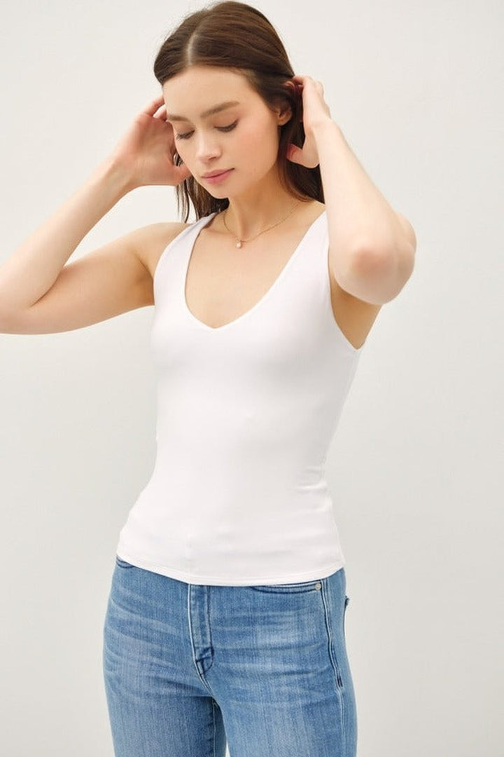 Be Cool - Basic Full Length V-Neck Tank in Off White