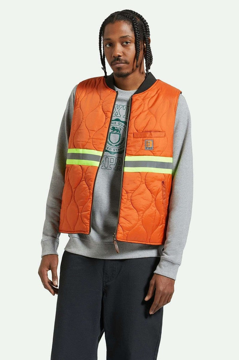 Brixton - Builders Abraham Reversible Vest in Washed Black/Rust Orange