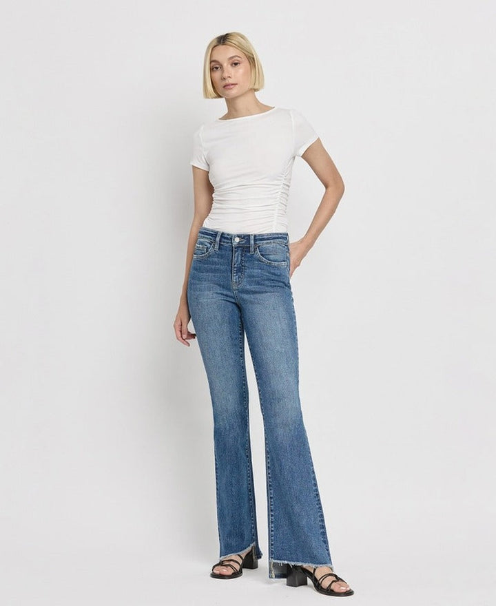 VERVET by Flying Monkey - High Rise Slant Hem Flare Jeans in Crate