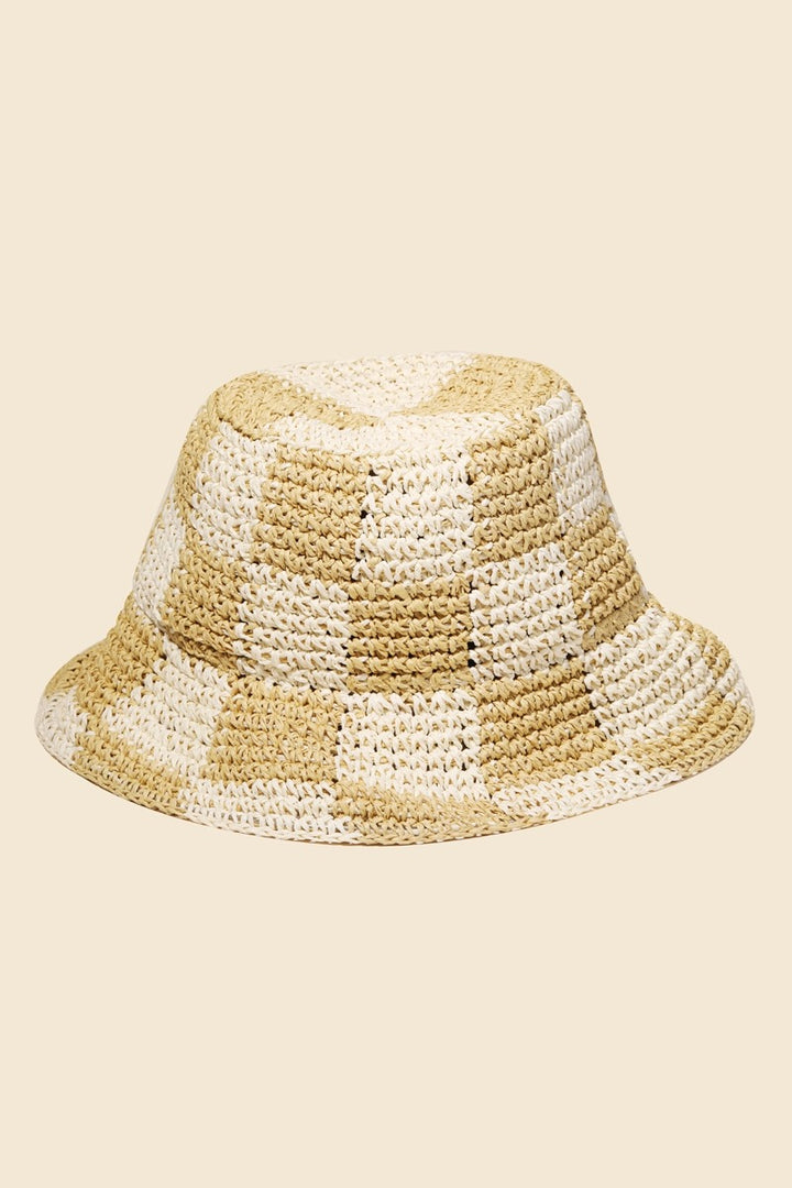 Anarchy Street - Straw Braided Checkered Bucket Hat in Ivory