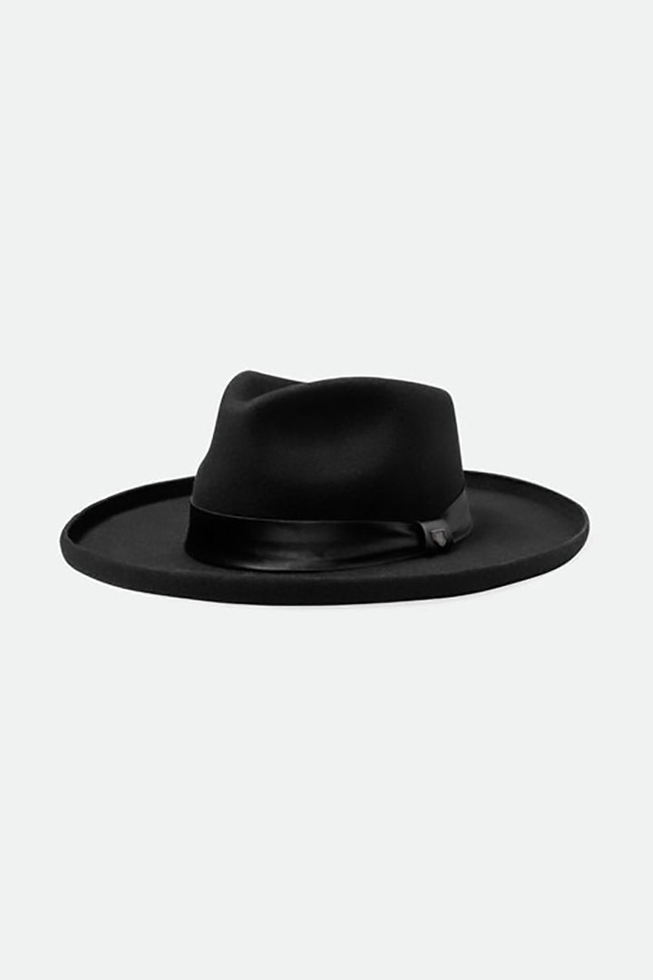 Brixton - Victoria Felt Fedora in Black/Black Satin