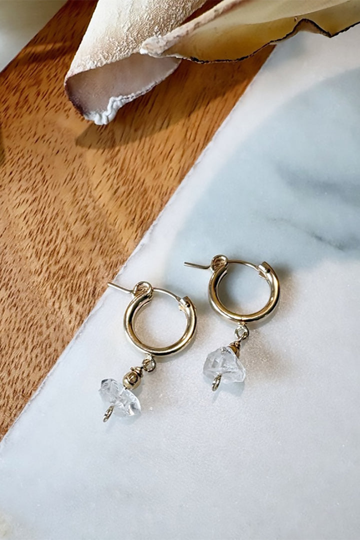 Quinn Sharp - Holiday | Huggie Hoops Herkimer Diamond in Gold