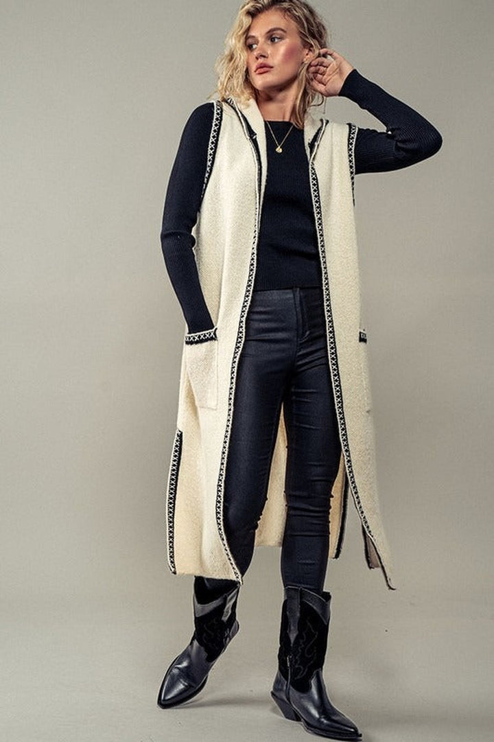 Urban Daizy - Ventura Hooded Knit Vest Cardigan in Ivory