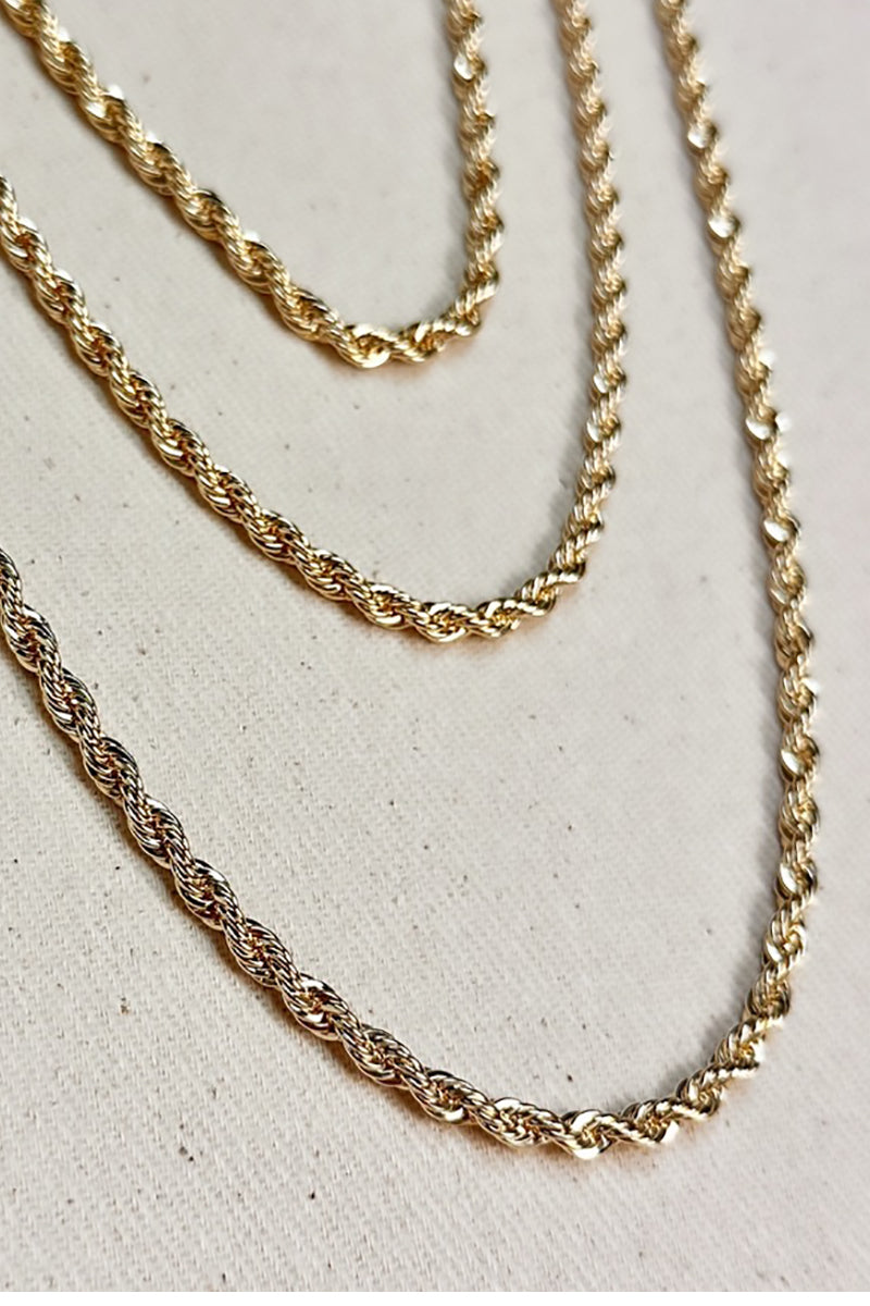 GoldFi - Rope Chain Necklace in Gold - 3.0mm Thickness - 18in