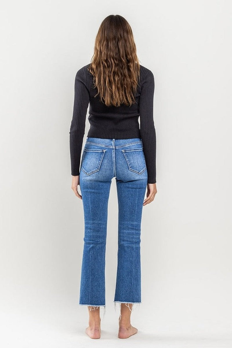 VERVET by Flying Monkey - High Rise Raw Step Hem Kick Flare Jeans in Encouragingly