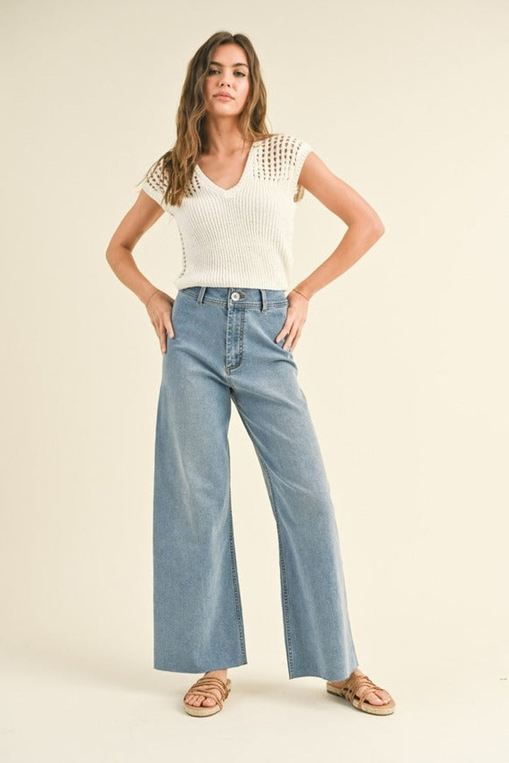 Miou Muse - Strait Wide Leg Denim Pants in Denim