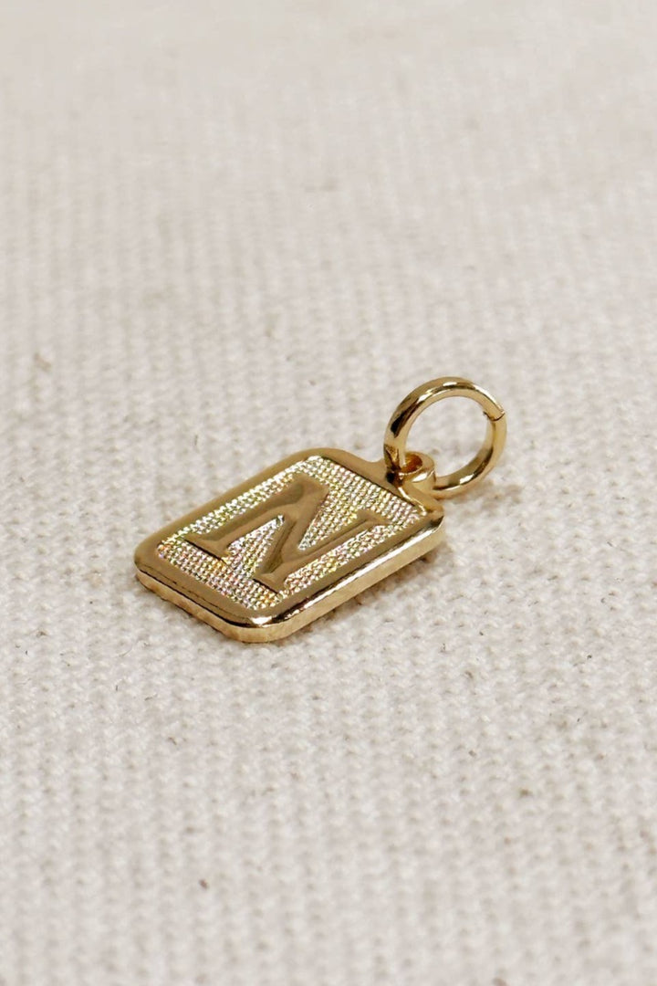 GoldFi - Textured Initial Plate Pendant - Letter N