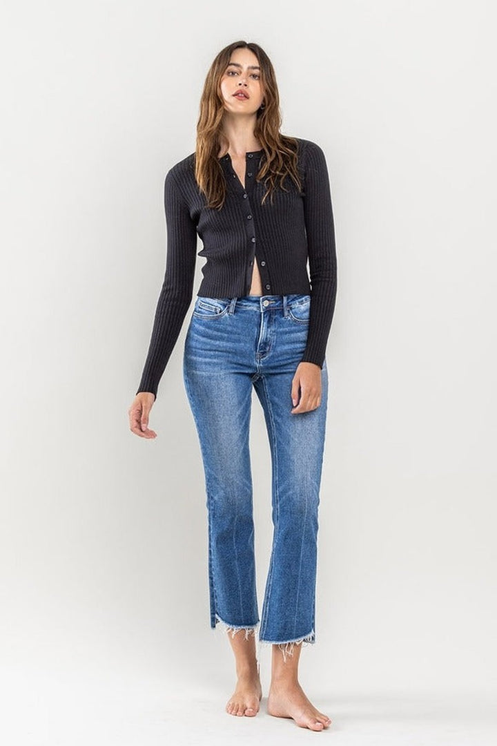 VERVET by Flying Monkey - High Rise Raw Step Hem Kick Flare Jeans in Encouragingly