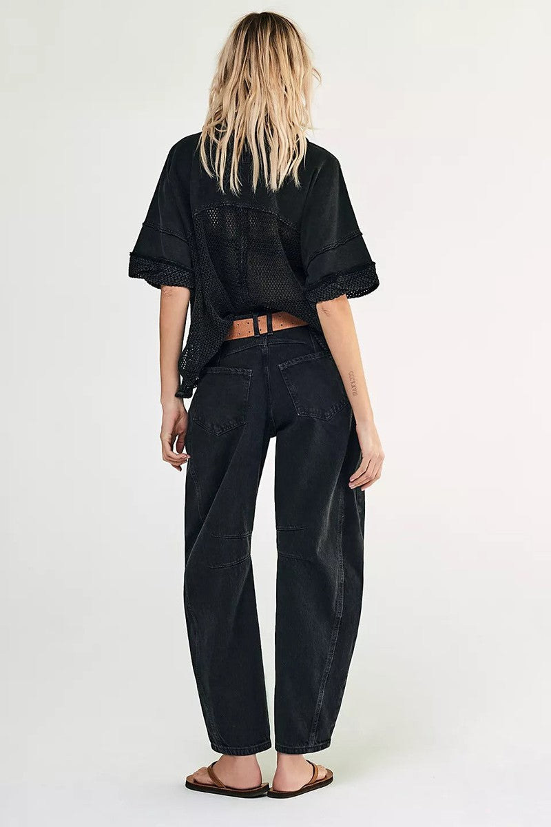 Free People - We The Free Good Luck Mid-Rise Barrel Jeans in Soundwave