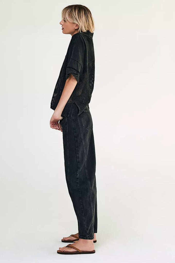 Free People - We The Free Good Luck Mid-Rise Barrel Jeans in Soundwave