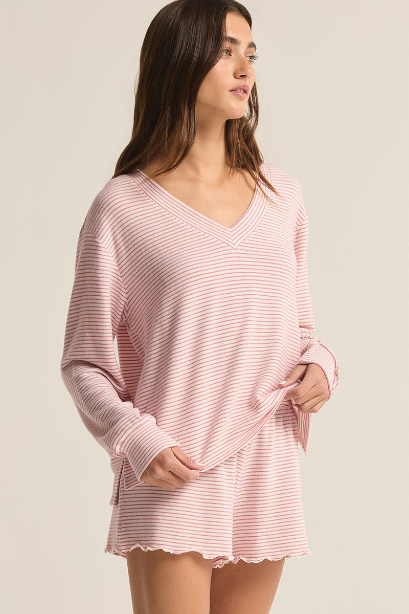 Z Supply - Stay Cozy Stripe Long Sleeve Top in Lilac Punch