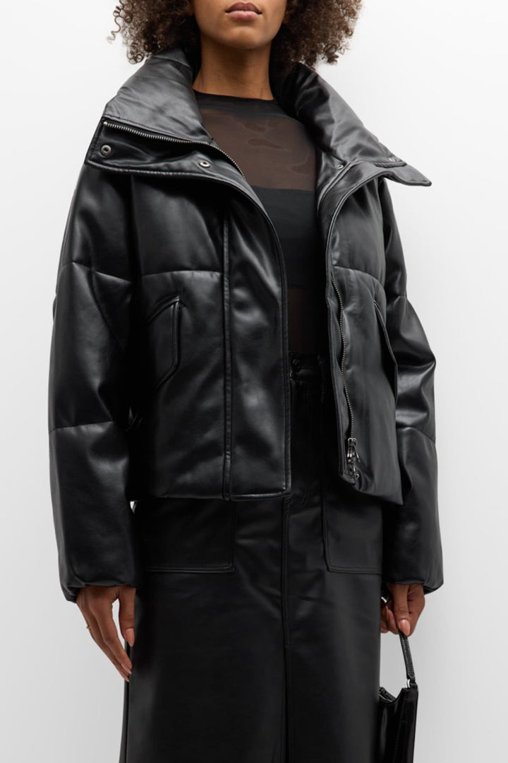 PISTOLA - Donovan Faux-Leather Puffer Jacket in Noir Noir