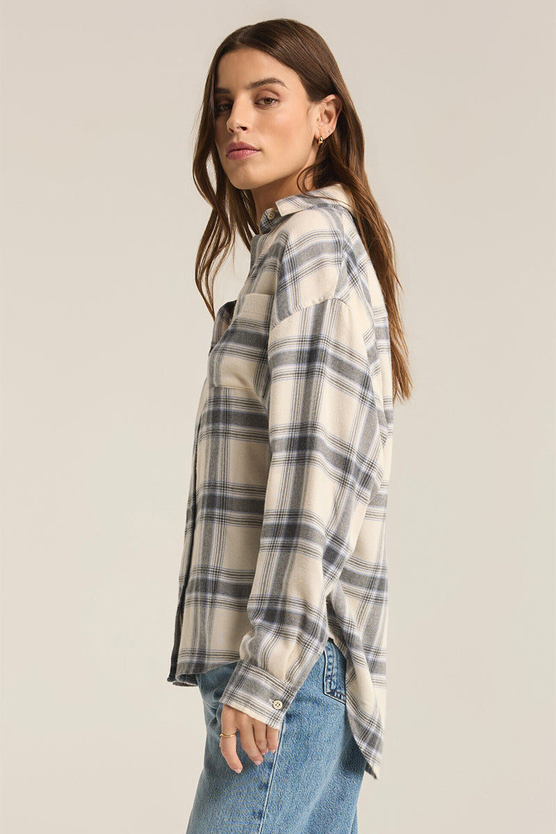 Z Supply - River Plaid Button Up in Thunder Cloud