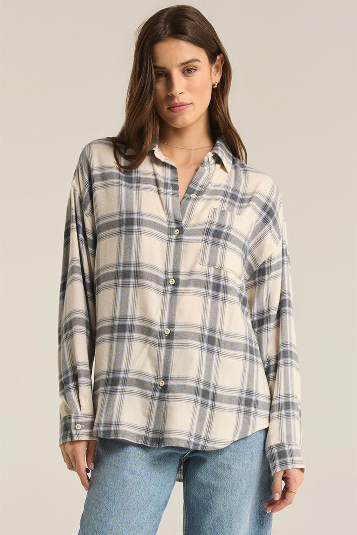 Z Supply - River Plaid Button Up in Thunder Cloud