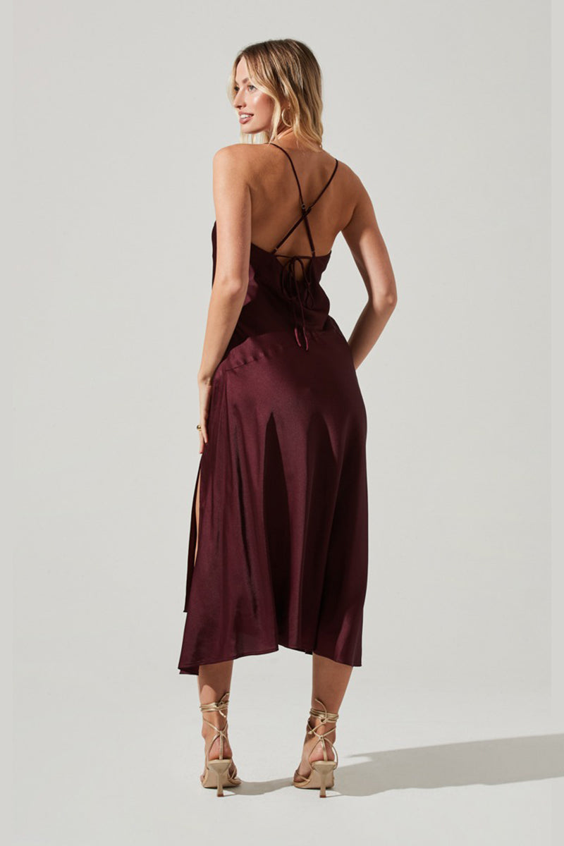 Astr - Gaia Midi Dress in Deep Wine