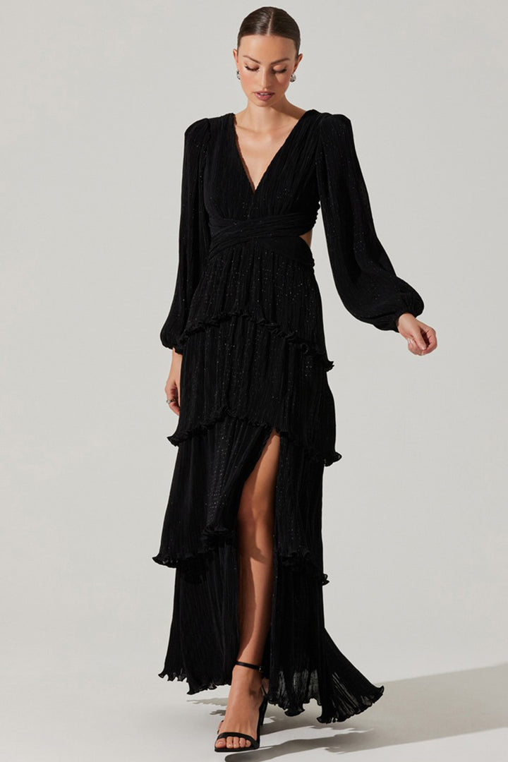 Astr - Anora Flora Tiered Maxi Dress in Black