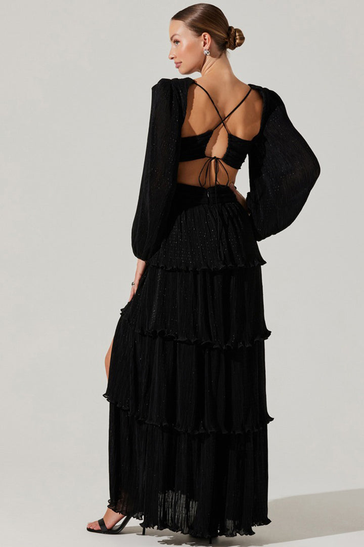 Astr - Anora Flora Tiered Maxi Dress in Black