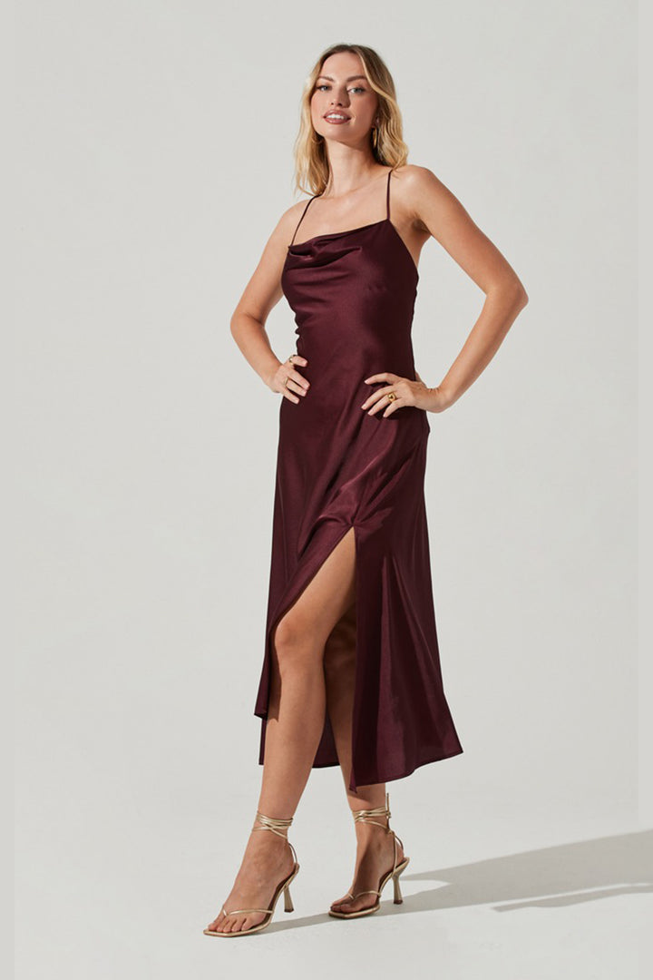 Astr - Gaia Midi Dress in Deep Wine