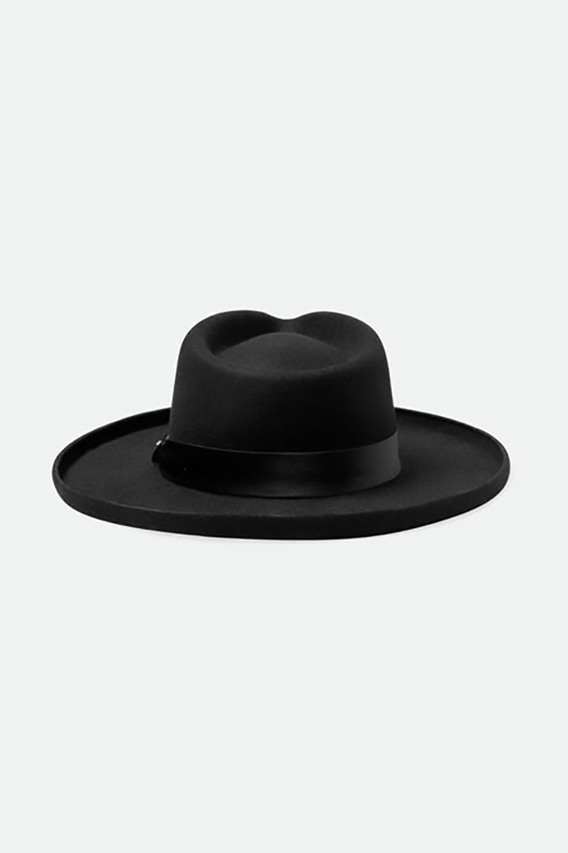 Brixton - Victoria Felt Fedora in Black/Black Satin