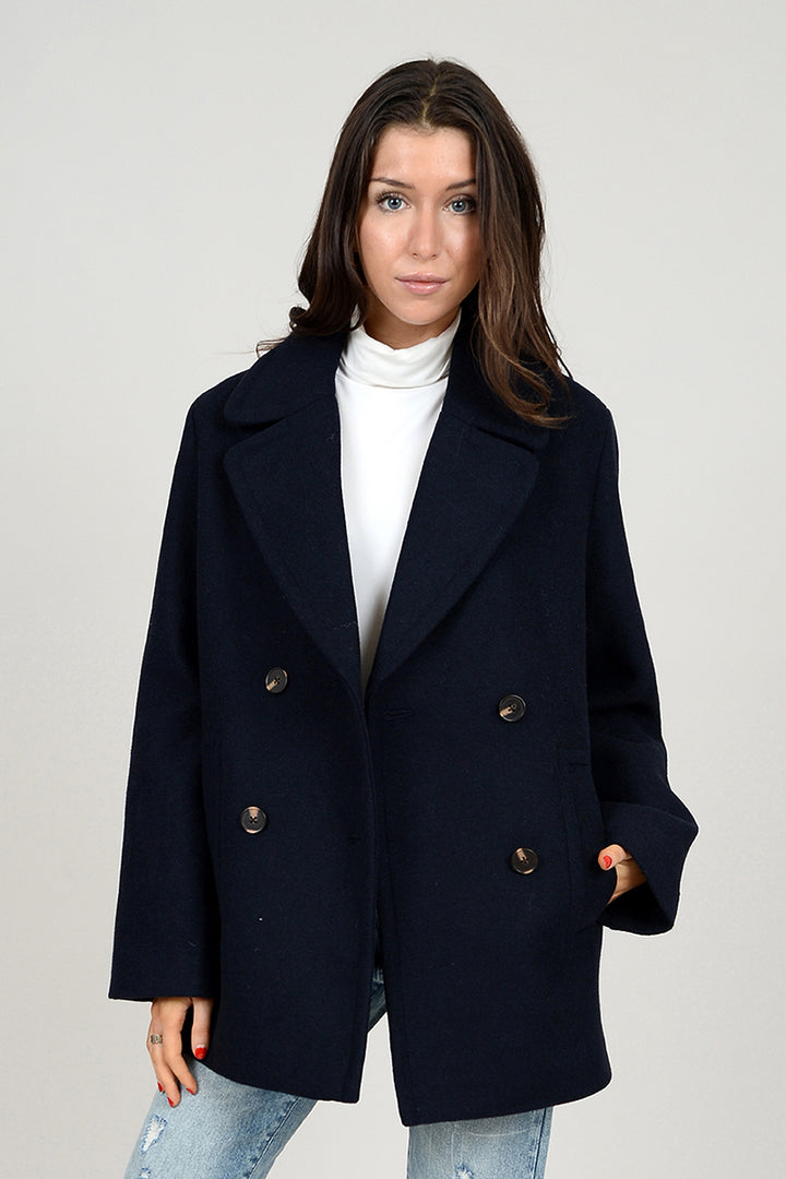 Second Skin by RD Style - Fiora Long Sleeve Peacoat in Navy