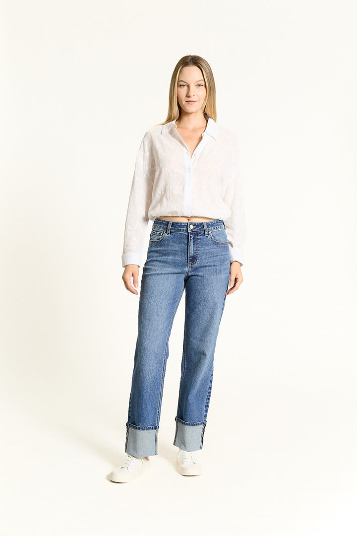 Oat NY - High-Rise Cuffed Wide Leg Jean in Luna Dark Wash