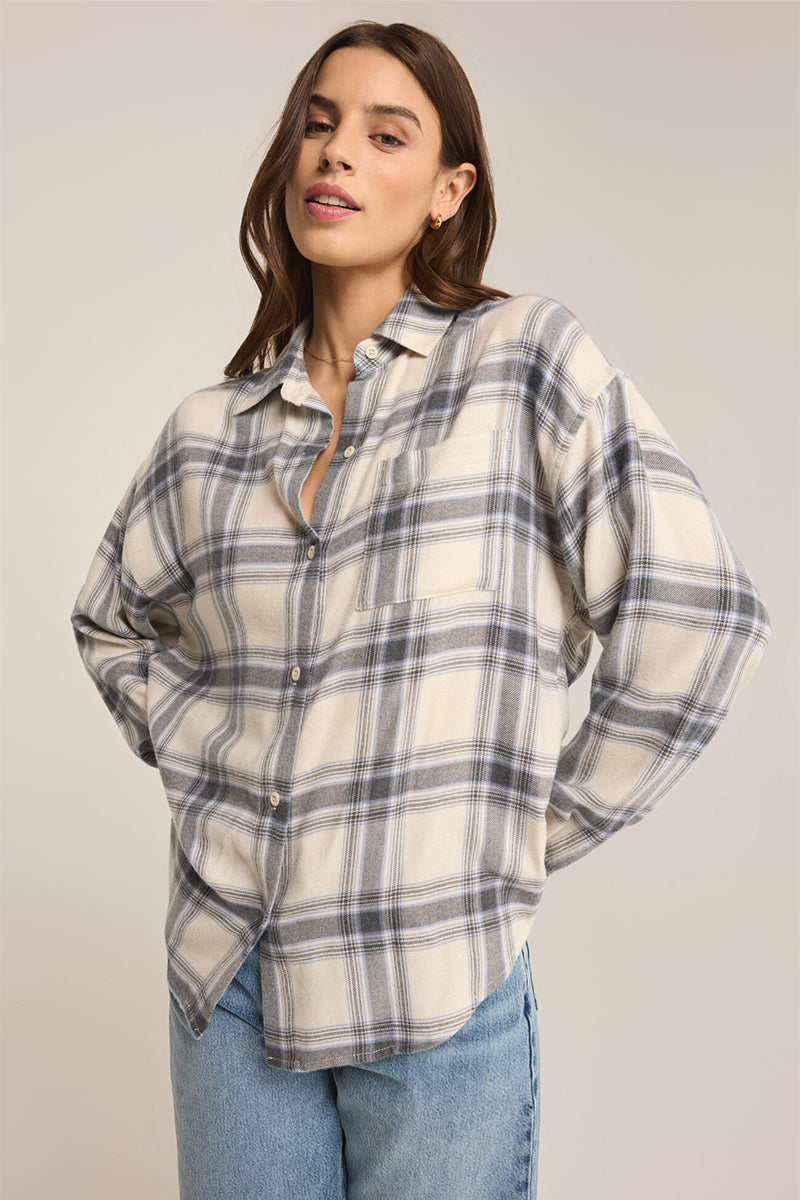 Z Supply - River Plaid Button Up in Thunder Cloud