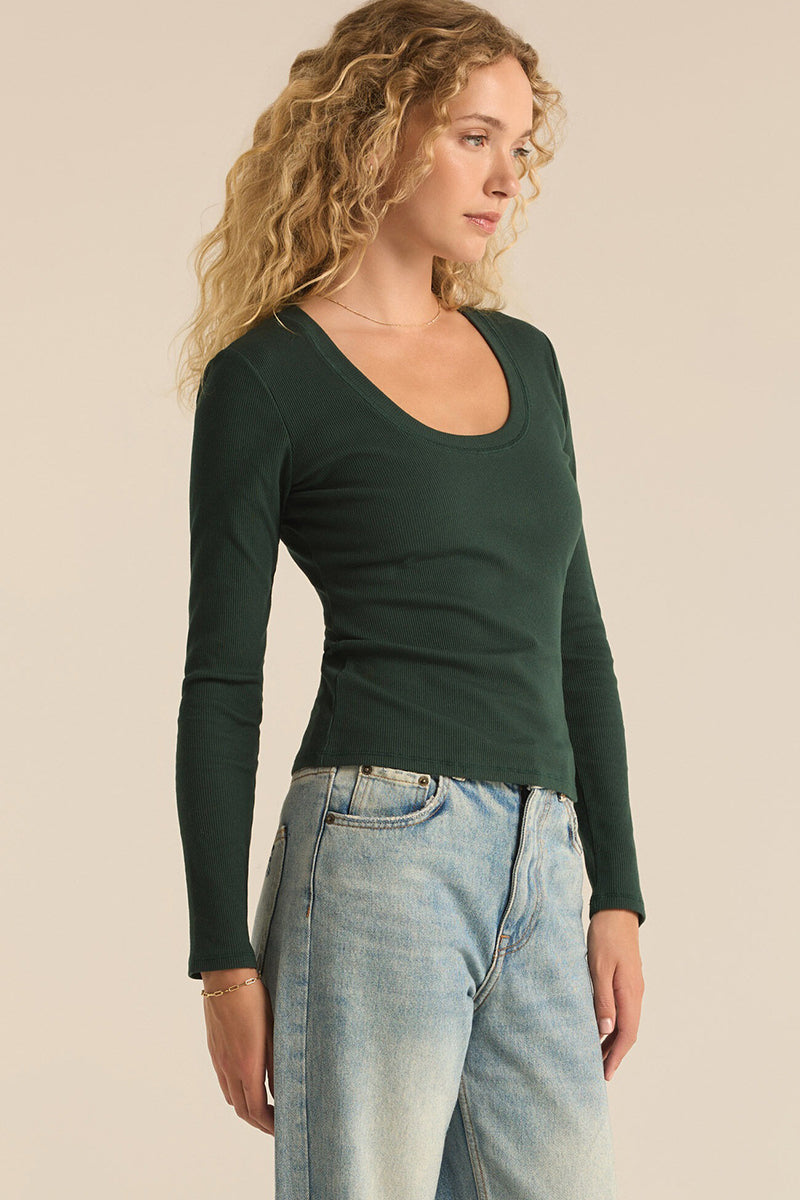 Z Supply - Sirena Rib Long Sleeve Tee in Cyprus Green