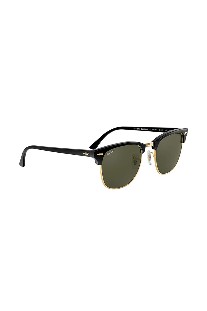 Ray Ban - Clubmaster Classic in Polished Black on Gold Frames with Classic G-15 Green Lenses - 0RB3016W036551