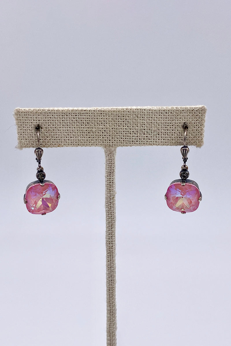 La Vie Parisienne - Light Rose Opal Swarovski Crystal Leverback Hanging Stud Earrings