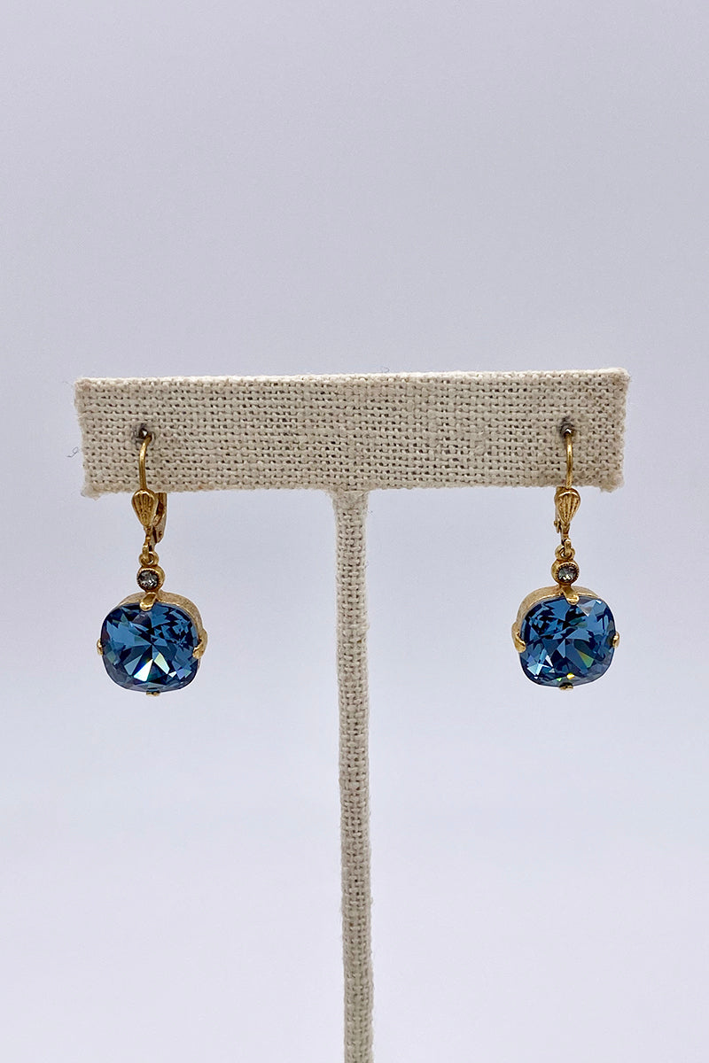 La Vie Parisienne - Sapphire Swarovski Crystal Leverback Hanging Stud Earrings