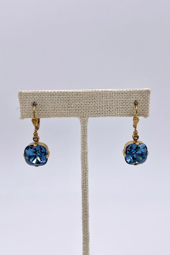 La Vie Parisienne - Sapphire Swarovski Crystal Leverback Hanging Stud Earrings