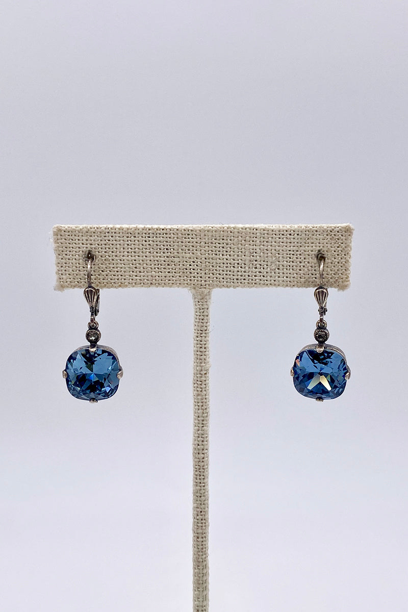 La Vie Parisienne - Sapphire Swarovski Crystal Leverback Hanging Stud Earrings