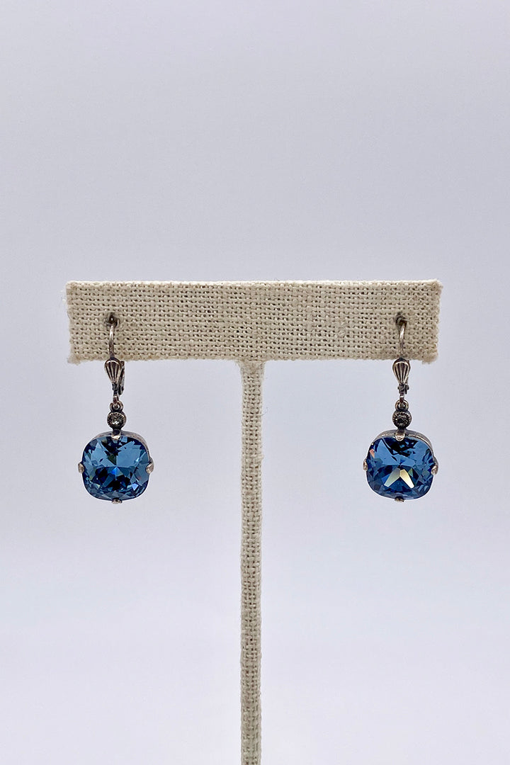 La Vie Parisienne - Sapphire Swarovski Crystal Leverback Hanging Stud Earrings