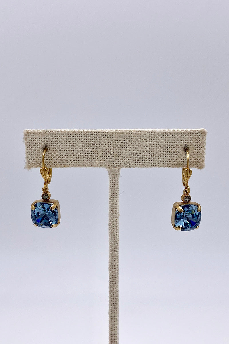 La Vie Parisienne - Sapphire Swarovski Crystal Leverback Hanging Stud Earrings