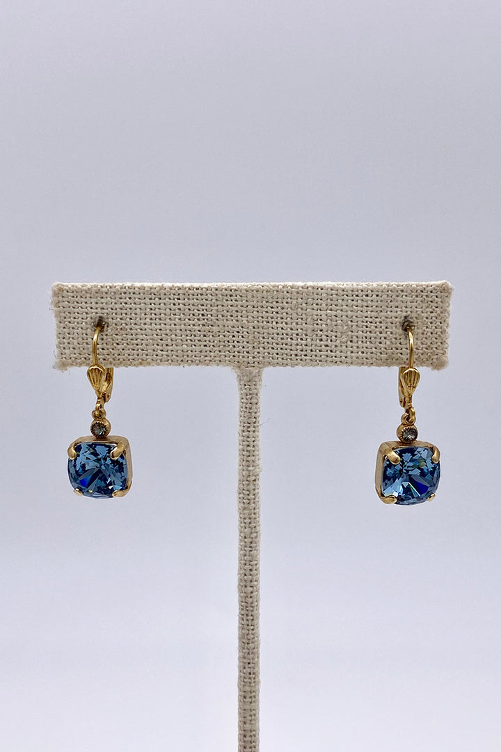 La Vie Parisienne - Sapphire Swarovski Crystal Leverback Hanging Stud Earrings