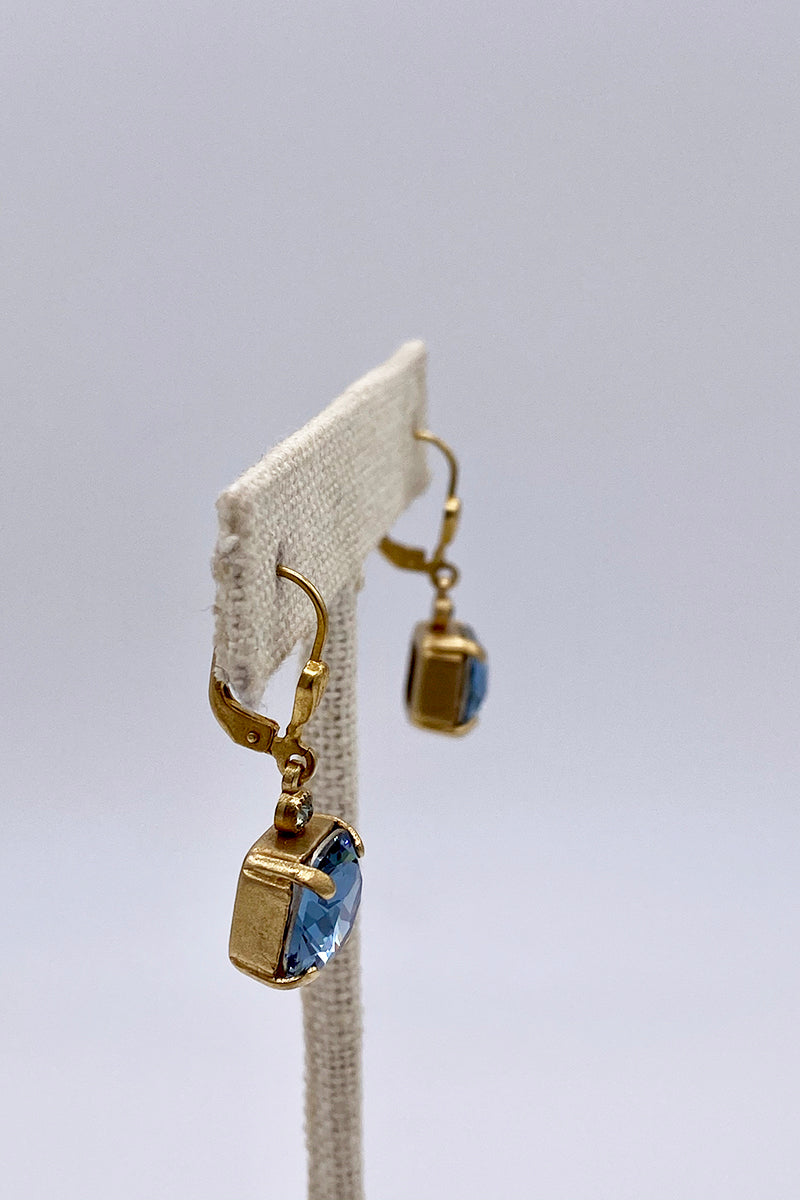 La Vie Parisienne - Sapphire Swarovski Crystal Leverback Hanging Stud Earrings