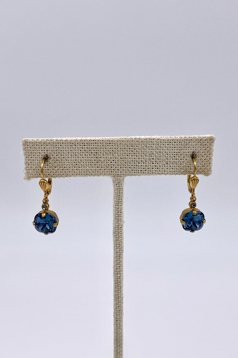 La Vie Parisienne - Sapphire Swarovski Crystal Leverback Hanging Stud Earrings