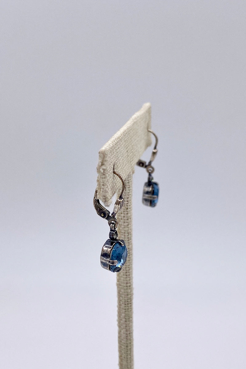 La Vie Parisienne - Sapphire Swarovski Crystal Leverback Hanging Stud Earrings