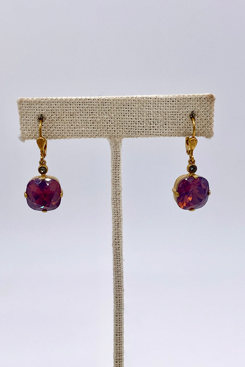 La Vie Parisienne - Purple Haze Swarovski Crystal Leverback Hanging Stud Earrings